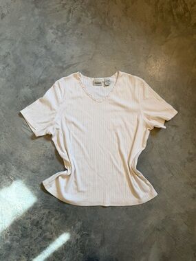 Classic Elements Lightweight Ribbed V-Neck Tee in Cream